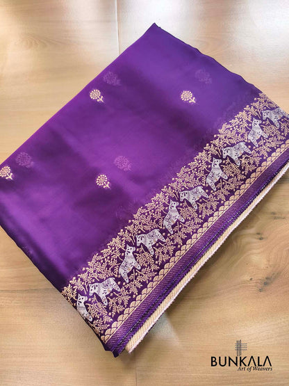 Purple Horse Jharokha Design Sona Rupa Banarasi Mashru Organza Silk Saree