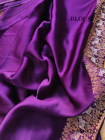 Purple Horse Jharokha Design Sona Rupa Banarasi Mashru Organza Silk Saree