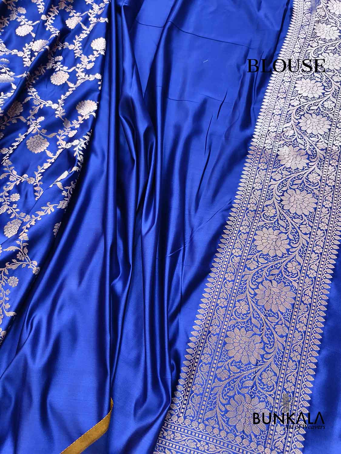 Royal Blue Sona Zari Floral Jaal Weaved Banarasi Mashru Silk Saree