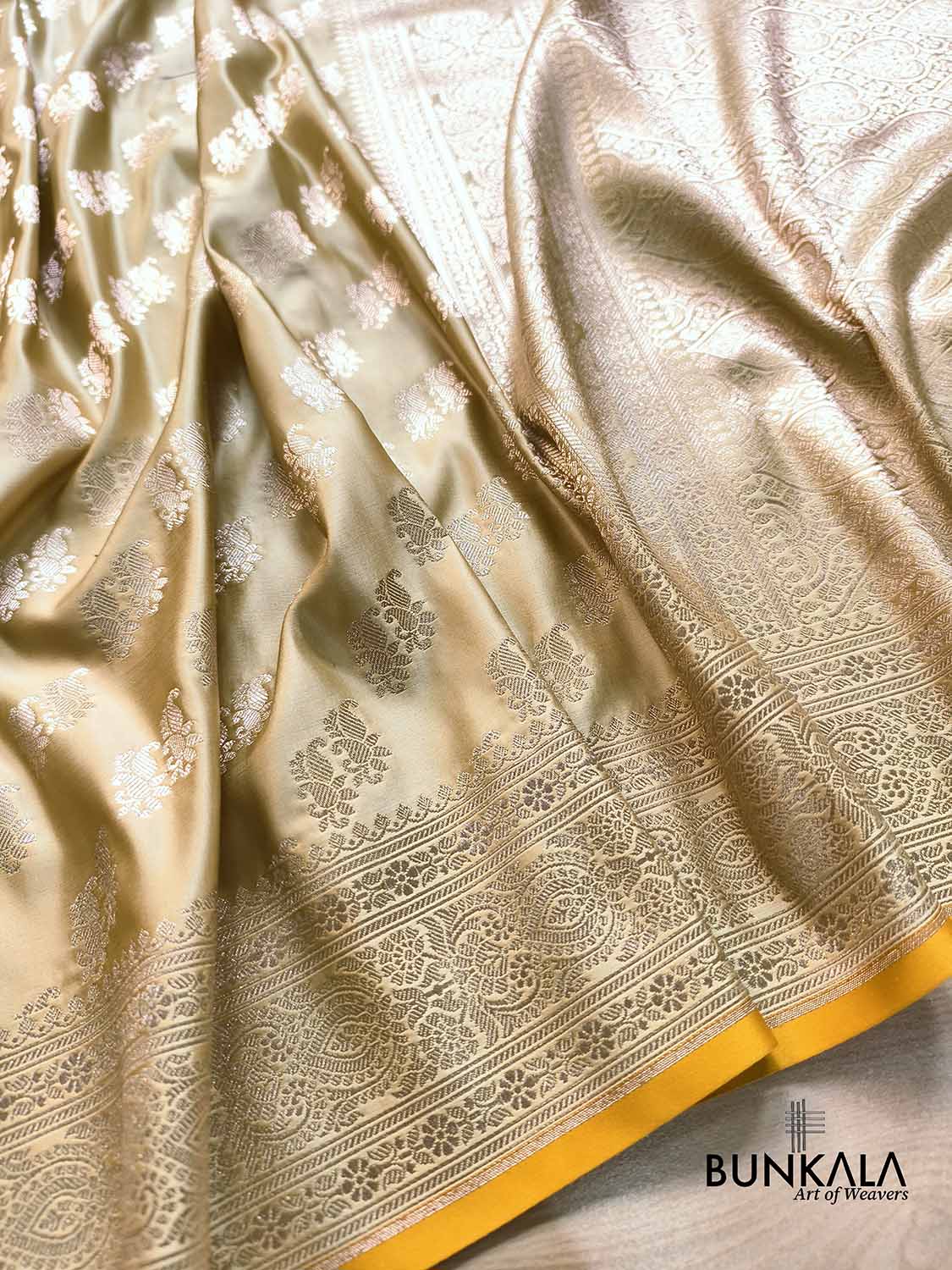 Beige Traditional Buti Weaved Banarasi Mashru Silk Saree