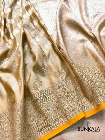 Beige Traditional Buti Weaved Banarasi Mashru Silk Saree