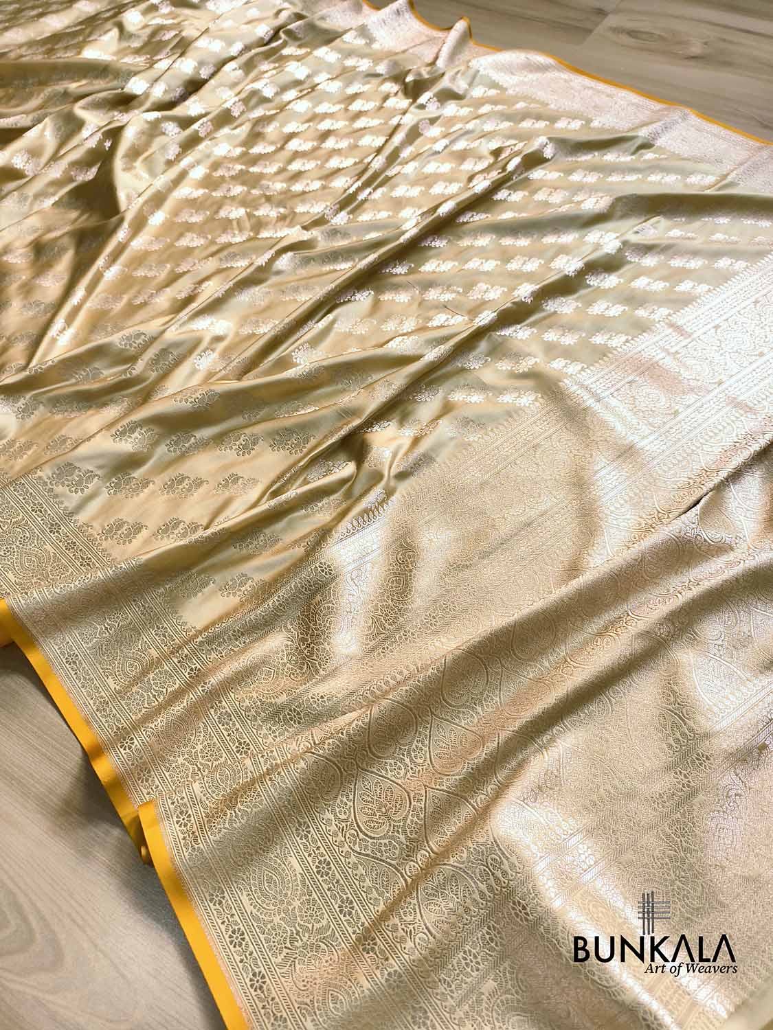 Beige Traditional Buti Weaved Banarasi Mashru Silk Saree