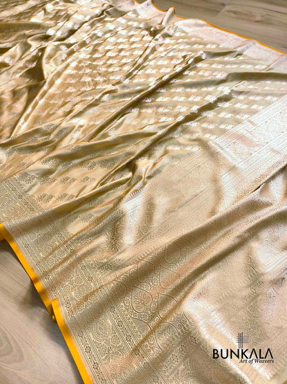Beige Traditional Buti Weaved Banarasi Mashru Silk Saree