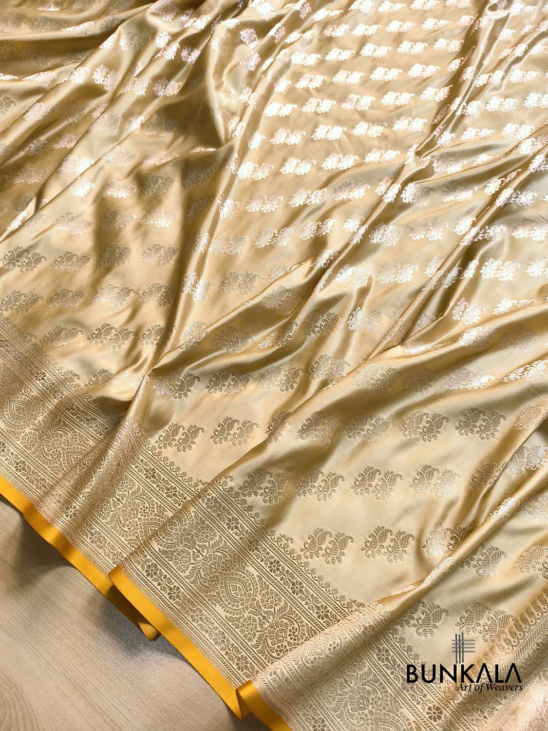 Beige Traditional Buti Weaved Banarasi Mashru Silk Saree
