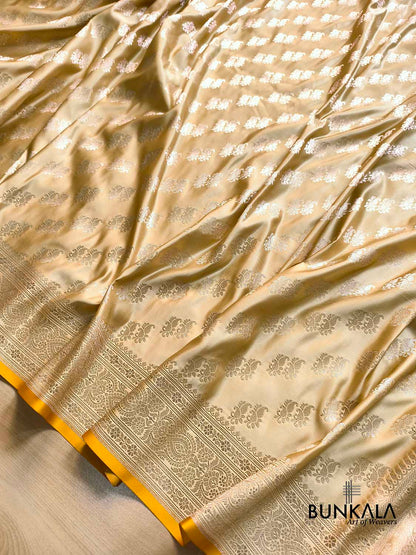 Beige Traditional Buti Weaved Banarasi Mashru Silk Saree