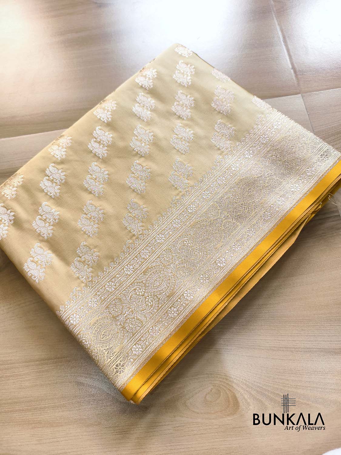 Beige Traditional Buti Weaved Banarasi Mashru Silk Saree