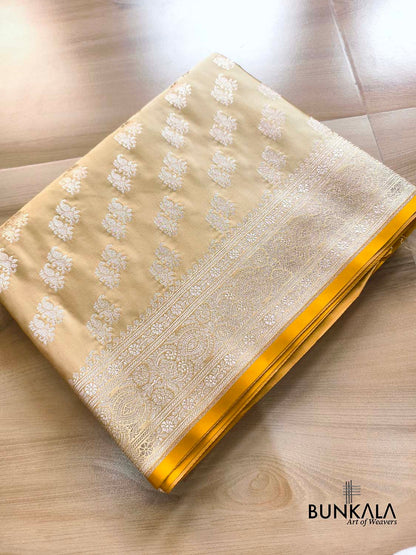 Beige Traditional Buti Weaved Banarasi Mashru Silk Saree