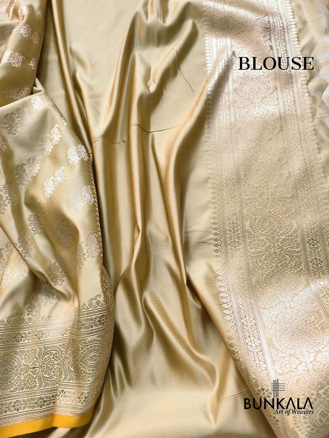 Beige Traditional Buti Weaved Banarasi Mashru Silk Saree