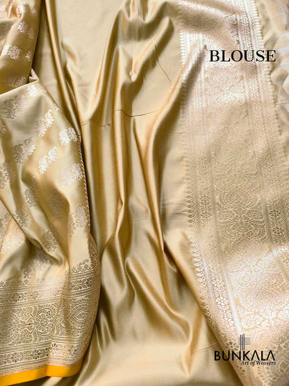 Beige Traditional Buti Weaved Banarasi Mashru Silk Saree