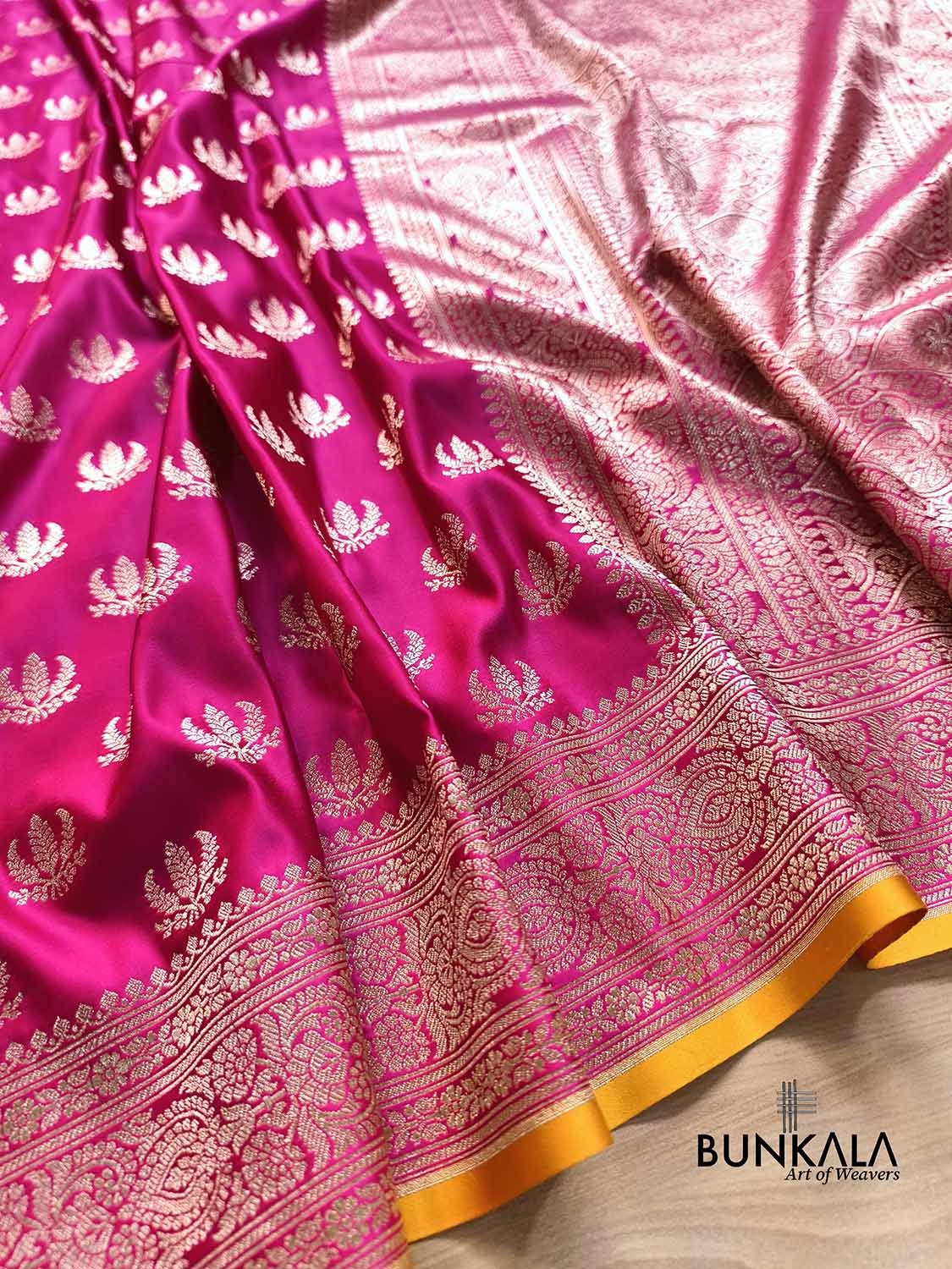 Fuchsia Pink Naaz Buti Weaved Banarasi Mashru Silk Saree