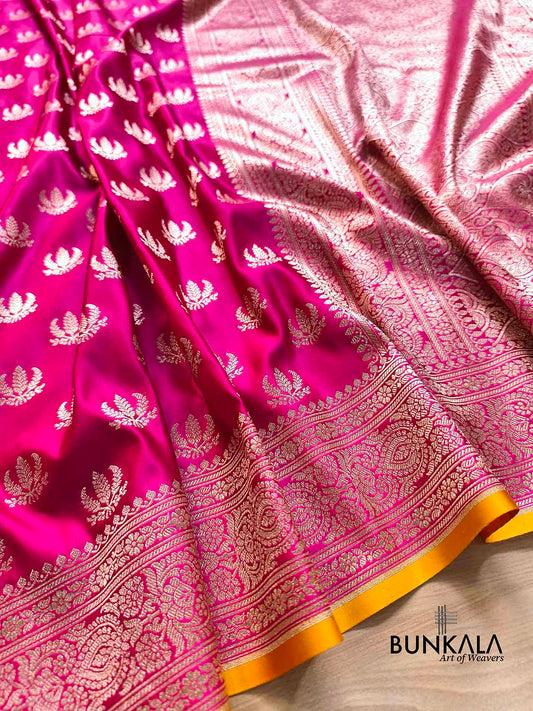 Fuchsia Pink Naaz Buti Weaved Banarasi Mashru Silk Saree