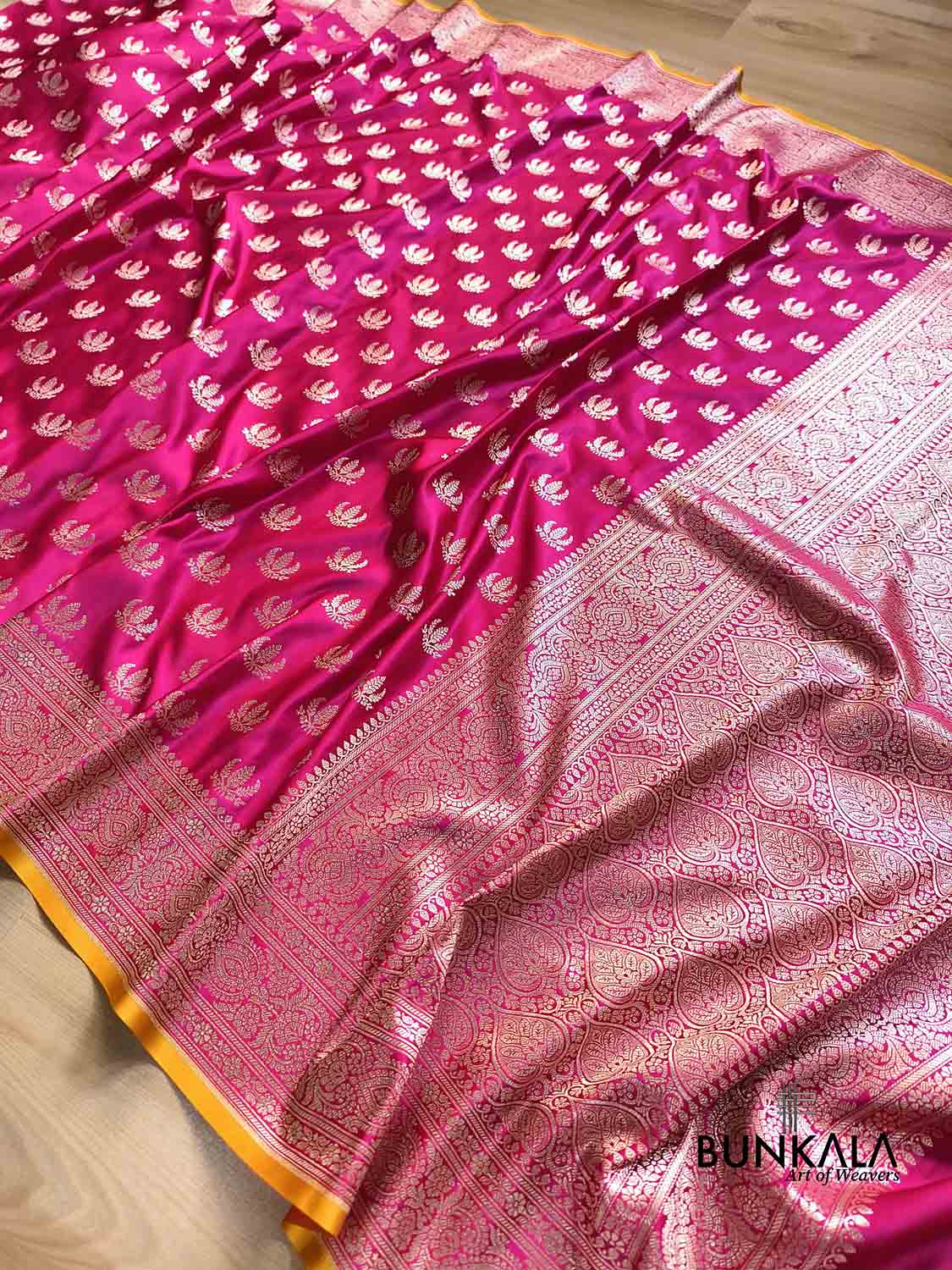 Fuchsia Pink Naaz Buti Weaved Banarasi Mashru Silk Saree