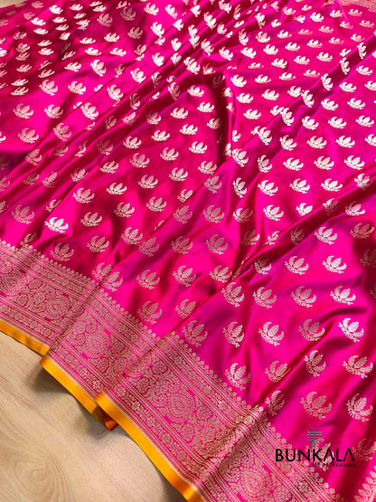 Fuchsia Pink Naaz Buti Weaved Banarasi Mashru Silk Saree
