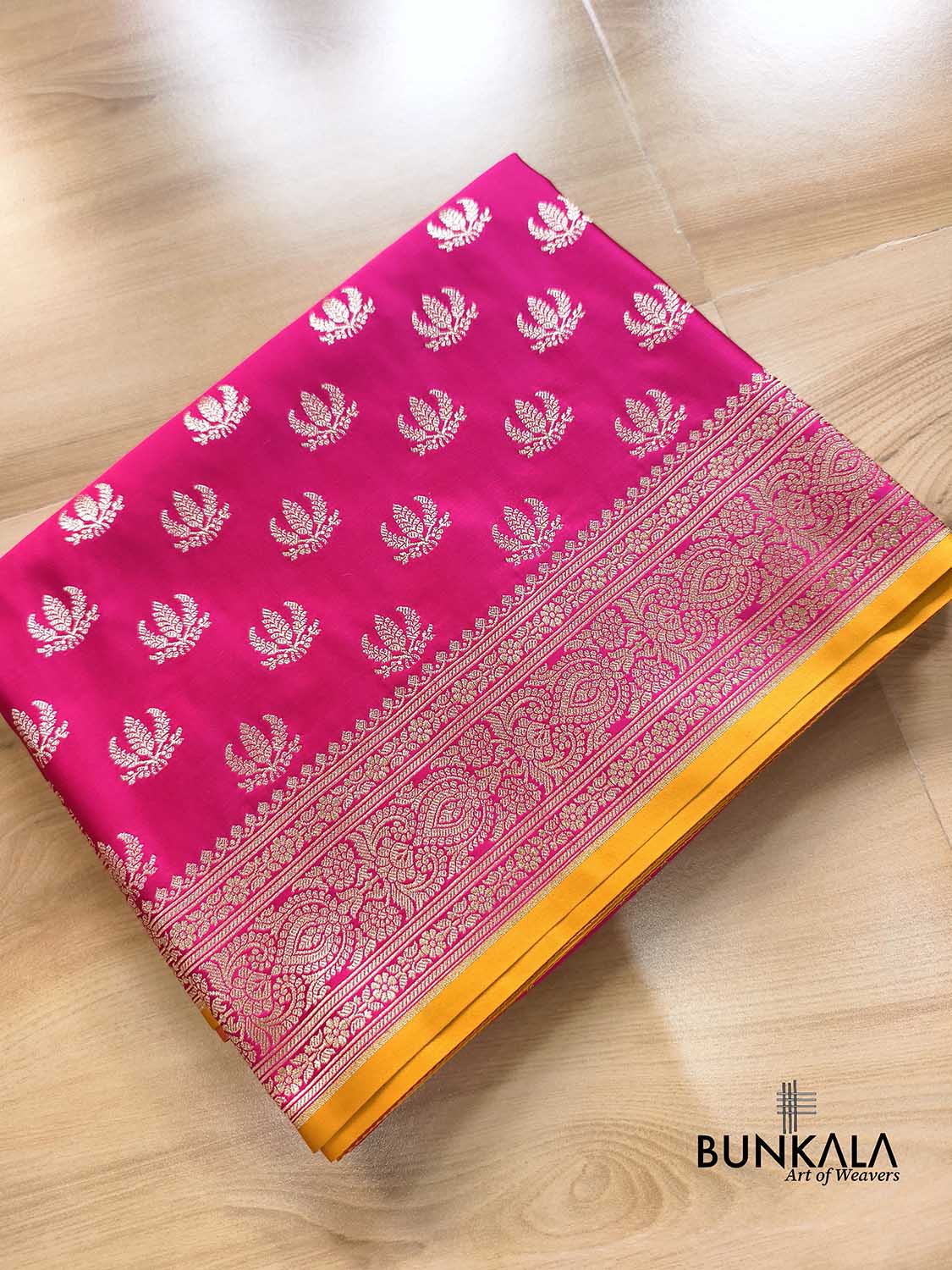Fuchsia Pink Naaz Buti Weaved Banarasi Mashru Silk Saree