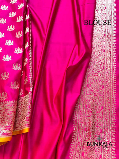 Fuchsia Pink Naaz Buti Weaved Banarasi Mashru Silk Saree