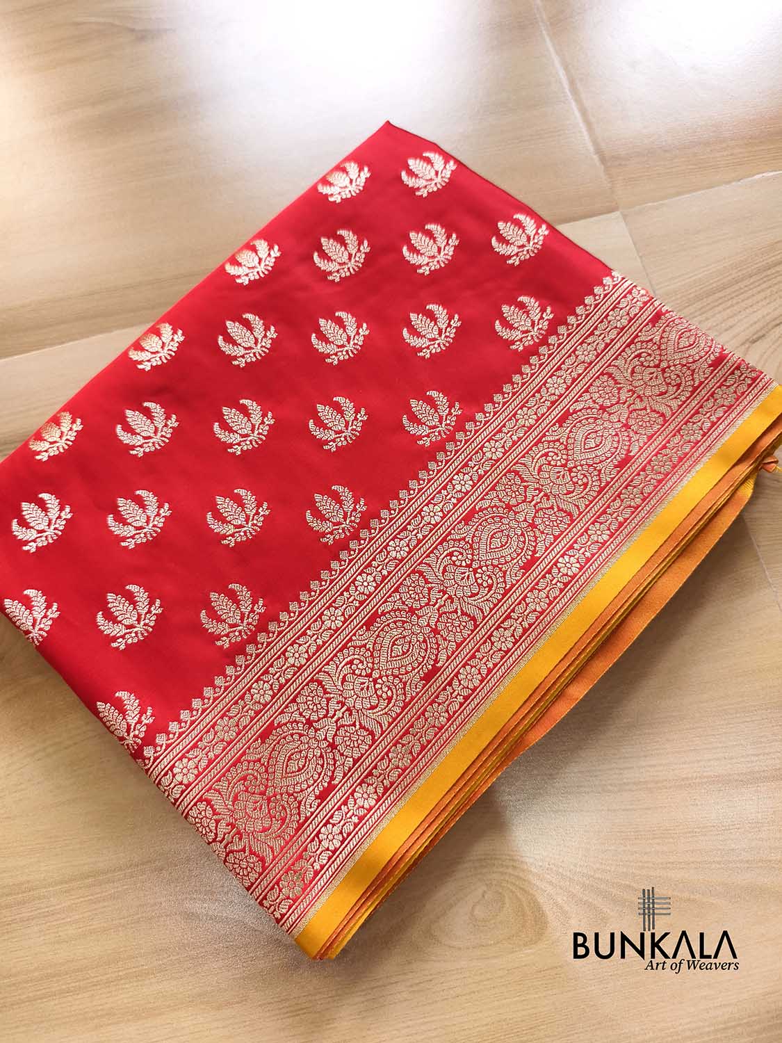 Bridal Red Naaz Buti Weaved Banarasi Mashru Silk Saree