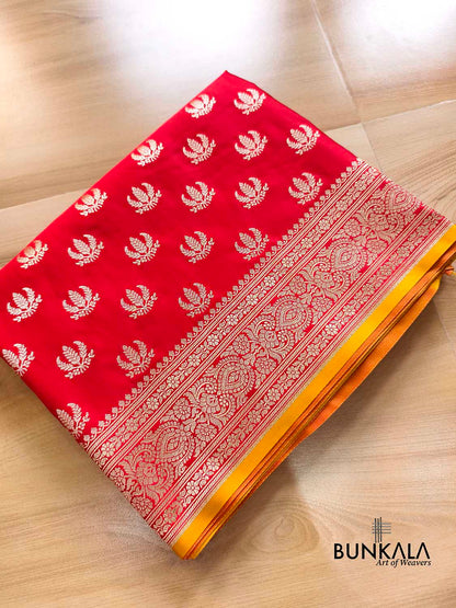 Bridal Red Naaz Buti Weaved Banarasi Mashru Silk Saree