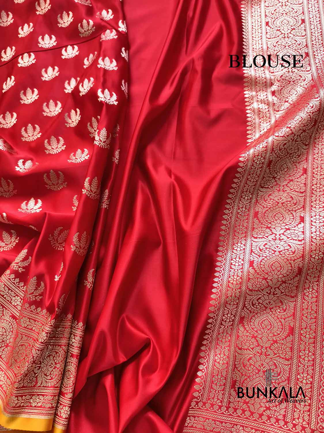 Bridal Red Naaz Buti Weaved Banarasi Mashru Silk Saree