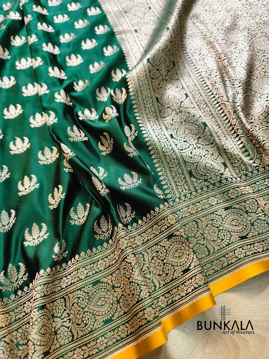 Bottle Green Naaz Buti Weaved Banarasi Mashru Silk Saree