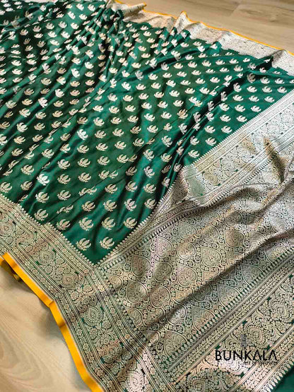 Bottle Green Naaz Buti Weaved Banarasi Mashru Silk Saree