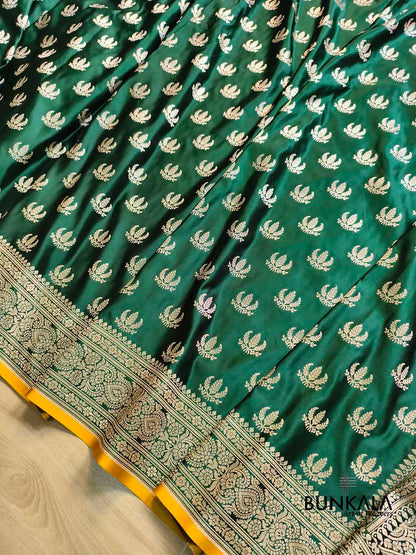 Bottle Green Naaz Buti Weaved Banarasi Mashru Silk Saree
