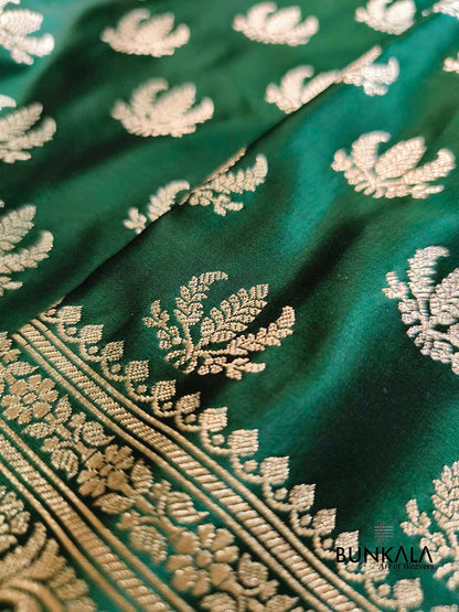 Bottle Green Naaz Buti Weaved Banarasi Mashru Silk Saree