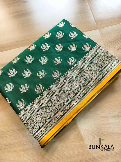 Bottle Green Naaz Buti Weaved Banarasi Mashru Silk Saree