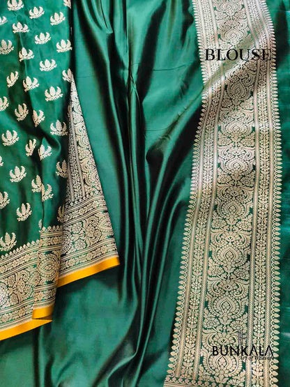 Bottle Green Naaz Buti Weaved Banarasi Mashru Silk Saree