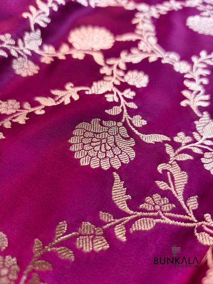 Wine Sona Zari Floral Jaal Weaved Banarasi Mashru Silk Saree
