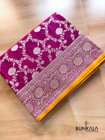 Wine Sona Zari Floral Jaal Weaved Banarasi Mashru Silk Saree