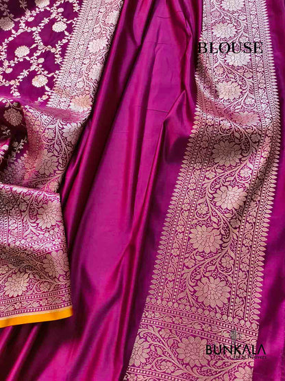Wine Sona Zari Floral Jaal Weaved Banarasi Mashru Silk Saree