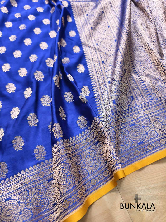 Royal Blue Butidar Paisley Border Banarasi Mashru Silk Saree