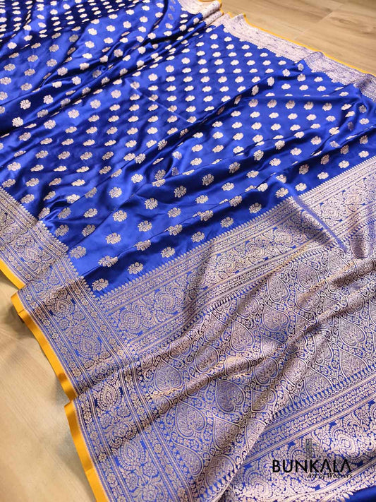 Royal Blue Butidar Paisley Border Banarasi Mashru Silk Saree