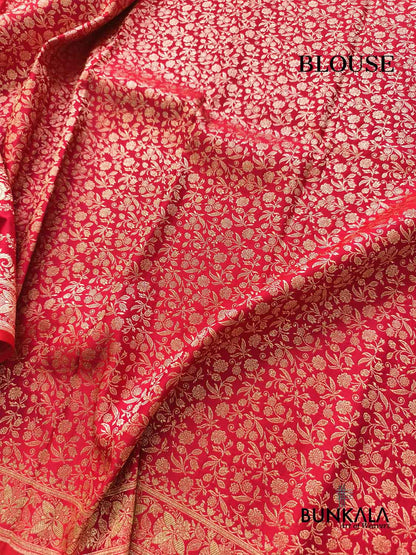 Sindoori Red Koniya Pallu Allover Buti Banarasi Mashru Silk Saree