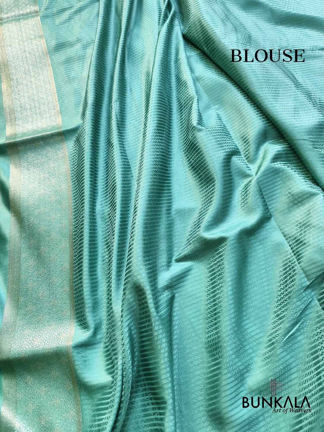Sea Green Geometrical Zig Zag Pattern Weaved Banarasi Mashru Silk Saree