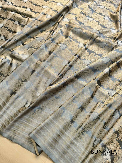 Grey Birds Sona Rupa Floral Jaal Weaved Banarasi Mashru Silk Saree