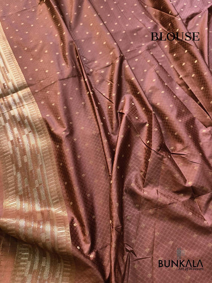 Copper Brown Elephant & Leaf Motif Sona Rupa Weaved Banarasi Mashru Silk Saree
