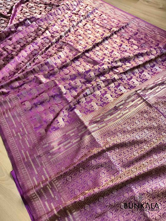 Magenta Purple Elephant & Leaf Motif Sona Rupa Weaved Banarasi Mashru Silk Saree