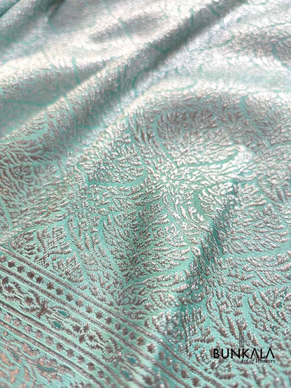 Aqua Blue Mashru Silk Silver Zari Brocade Weaved Banarasi Saree