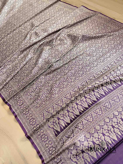 Dark Purple Mashru Silk Silver Zari Brocade Weaved Banarasi Saree
