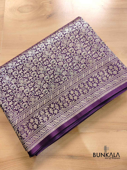 Dark Purple Mashru Silk Silver Zari Brocade Weaved Banarasi Saree