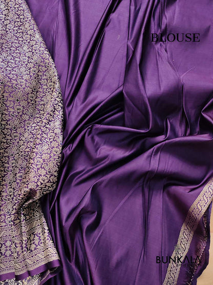 Dark Purple Mashru Silk Silver Zari Brocade Weaved Banarasi Saree