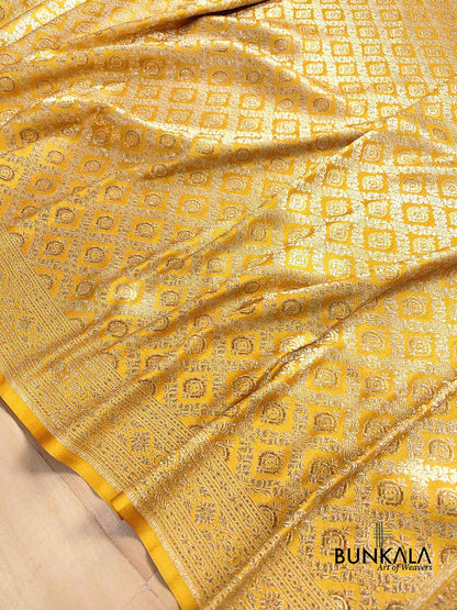 Mustard Yellow Brocade Mashru Silk Gold Zari Banarasi Saree