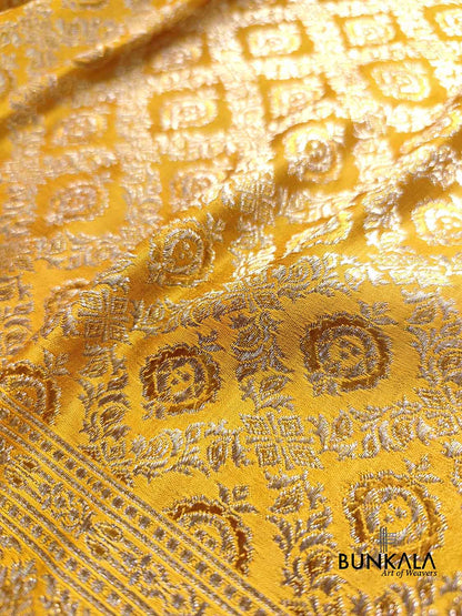 Mustard Yellow Brocade Mashru Silk Gold Zari Banarasi Saree