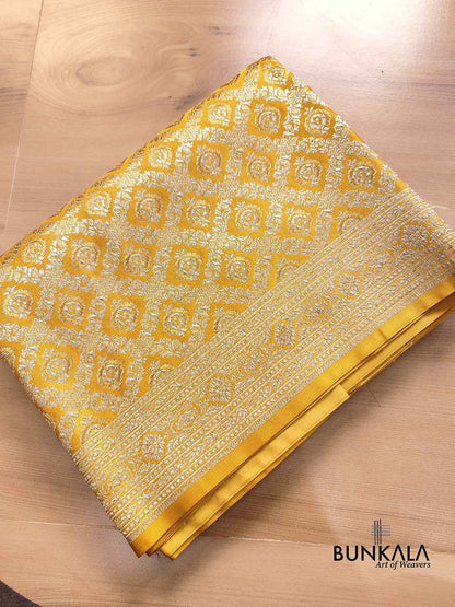 Mustard Yellow Brocade Mashru Silk Gold Zari Banarasi Saree
