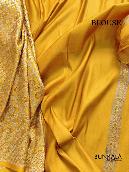 Mustard Yellow Brocade Mashru Silk Gold Zari Banarasi Saree