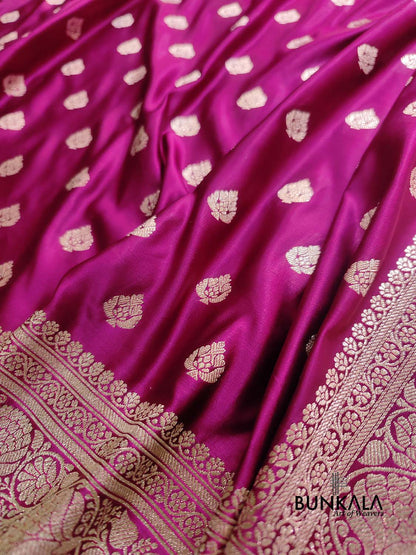 Magenta Pink Soft Mashru Silk Allover Small Buti Weaved Banarasi Saree