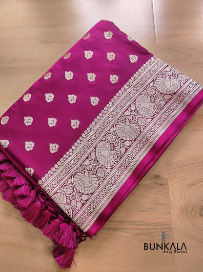 Magenta Pink Soft Mashru Silk Allover Small Buti Weaved Banarasi Saree