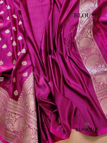 Magenta Pink Soft Mashru Silk Allover Small Buti Weaved Banarasi Saree