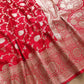 Bright Red Soft Mashru Silk Allover Floral Jaal Design Weaved Banarasi Saree